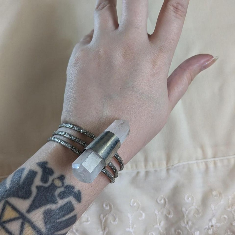 Vintage Oversized Quartz Crystal Adjustable Silver tone Statement Bracelet - Picture 3 of 5